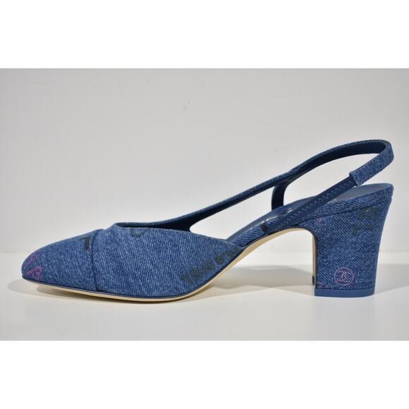 Chanel 22P Mademoiselle Coco Sling Light Blue Denim Slingback Sandal Heel 37 - Picture 7 of 10